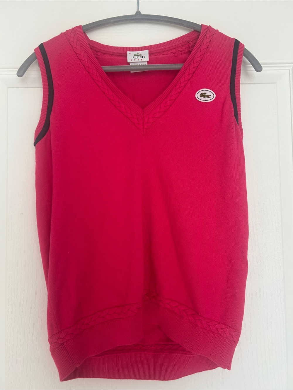 Lacoste fuschia (vintage) V-Neck Sleeveless Sweater Vest with Black Trim
